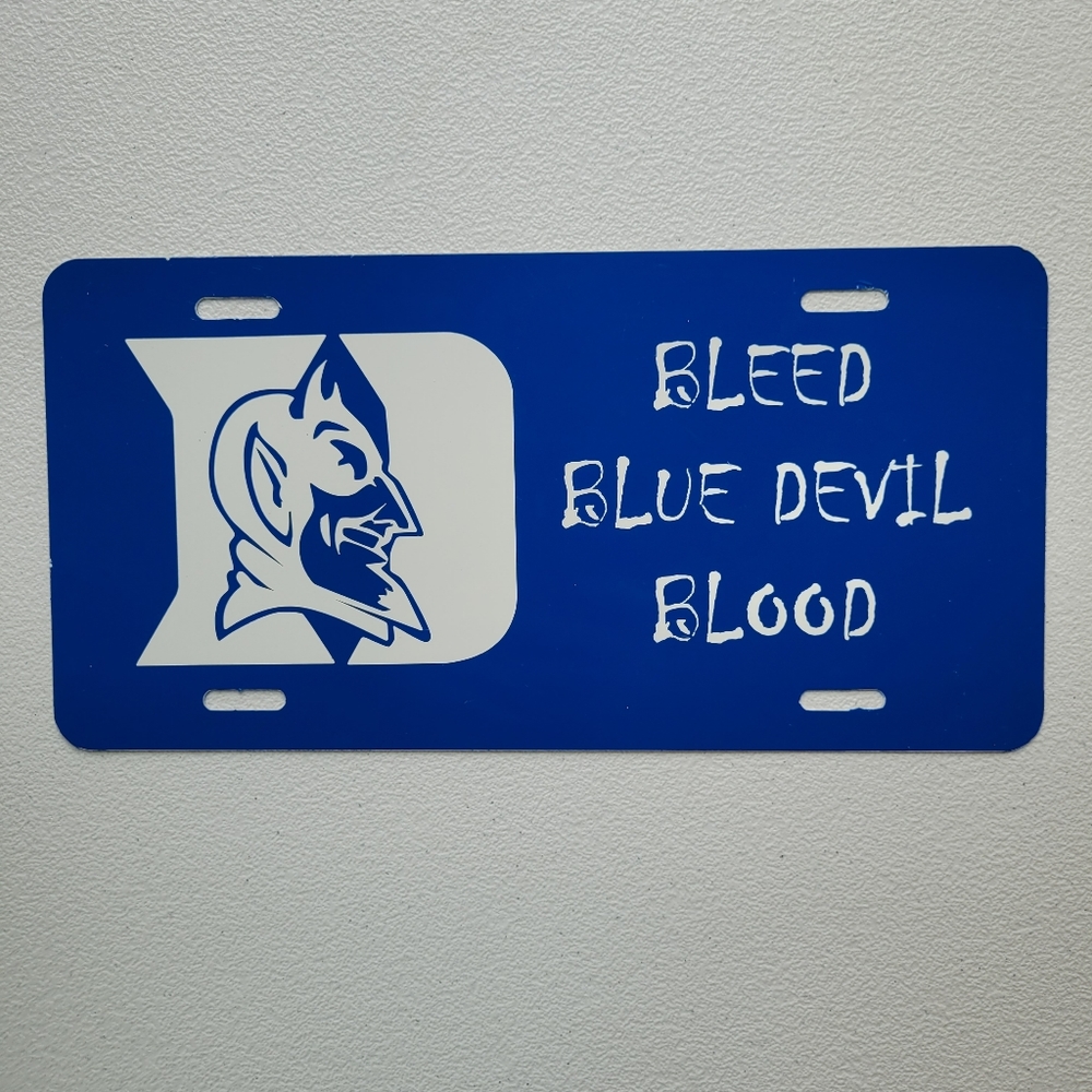 Duke Blue Devils License Plate Bleed Blue Devil Blood Novelty Vanity Aluminum